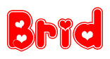 The image displays the word Brid written in a stylized red font with hearts inside the letters.