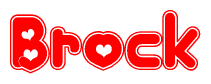 The image is a clipart featuring the word Brock written in a stylized font with a heart shape replacing inserted into the center of each letter. The color scheme of the text and hearts is red with a light outline.