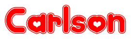 The image displays the word Carlson written in a stylized red font with hearts inside the letters.