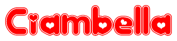 The image is a clipart featuring the word Ciambella written in a stylized font with a heart shape replacing inserted into the center of each letter. The color scheme of the text and hearts is red with a light outline.