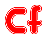The image is a red and white graphic with the word Cf written in a decorative script. Each letter in  is contained within its own outlined bubble-like shape. Inside each letter, there is a white heart symbol.