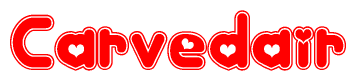 The image displays the word Carvedair written in a stylized red font with hearts inside the letters.