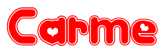 The image displays the word Carme written in a stylized red font with hearts inside the letters.
