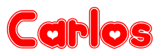 The image is a clipart featuring the word Carlos written in a stylized font with a heart shape replacing inserted into the center of each letter. The color scheme of the text and hearts is red with a light outline.