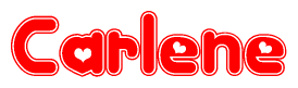 The image is a clipart featuring the word Carlene written in a stylized font with a heart shape replacing inserted into the center of each letter. The color scheme of the text and hearts is red with a light outline.