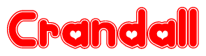 The image is a clipart featuring the word Crandall written in a stylized font with a heart shape replacing inserted into the center of each letter. The color scheme of the text and hearts is red with a light outline.