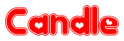 The image displays the word Candle written in a stylized red font with hearts inside the letters.
