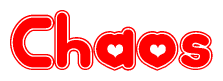 The image displays the word Chaos written in a stylized red font with hearts inside the letters.