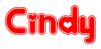 The image is a clipart featuring the word Cindy written in a stylized font with a heart shape replacing inserted into the center of each letter. The color scheme of the text and hearts is red with a light outline.
