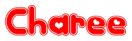 The image displays the word Charee written in a stylized red font with hearts inside the letters.