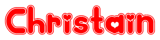 The image is a clipart featuring the word Christain written in a stylized font with a heart shape replacing inserted into the center of each letter. The color scheme of the text and hearts is red with a light outline.