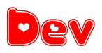 The image is a clipart featuring the word Dev written in a stylized font with a heart shape replacing inserted into the center of each letter. The color scheme of the text and hearts is red with a light outline.