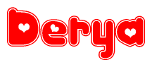 The image displays the word Derya written in a stylized red font with hearts inside the letters.
