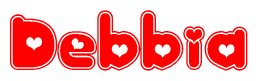 The image displays the word Debbia written in a stylized red font with hearts inside the letters.