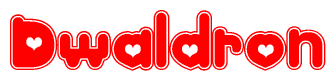 The image is a clipart featuring the word Dwaldron written in a stylized font with a heart shape replacing inserted into the center of each letter. The color scheme of the text and hearts is red with a light outline.