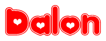 The image displays the word Dalon written in a stylized red font with hearts inside the letters.