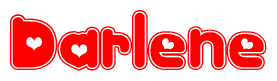 The image is a clipart featuring the word Darlene written in a stylized font with a heart shape replacing inserted into the center of each letter. The color scheme of the text and hearts is red with a light outline.