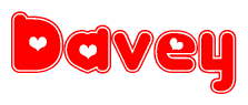 The image is a clipart featuring the word Davey written in a stylized font with a heart shape replacing inserted into the center of each letter. The color scheme of the text and hearts is red with a light outline.