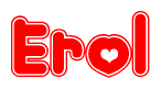 The image is a clipart featuring the word Erol written in a stylized font with a heart shape replacing inserted into the center of each letter. The color scheme of the text and hearts is red with a light outline.