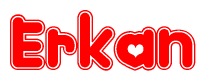 The image displays the word Erkan written in a stylized red font with hearts inside the letters.