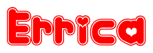 The image is a clipart featuring the word Errica written in a stylized font with a heart shape replacing inserted into the center of each letter. The color scheme of the text and hearts is red with a light outline.