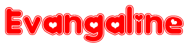 The image displays the word Evangaline written in a stylized red font with hearts inside the letters.