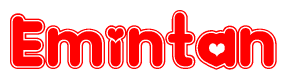 The image is a clipart featuring the word Emintan written in a stylized font with a heart shape replacing inserted into the center of each letter. The color scheme of the text and hearts is red with a light outline.