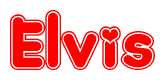The image is a clipart featuring the word Elvis written in a stylized font with a heart shape replacing inserted into the center of each letter. The color scheme of the text and hearts is red with a light outline.