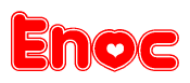 The image is a clipart featuring the word Enoc written in a stylized font with a heart shape replacing inserted into the center of each letter. The color scheme of the text and hearts is red with a light outline.