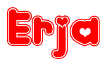 The image is a clipart featuring the word Erja written in a stylized font with a heart shape replacing inserted into the center of each letter. The color scheme of the text and hearts is red with a light outline.
