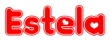 The image is a clipart featuring the word Estela written in a stylized font with a heart shape replacing inserted into the center of each letter. The color scheme of the text and hearts is red with a light outline.
