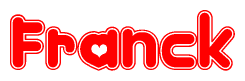 The image is a clipart featuring the word Franck written in a stylized font with a heart shape replacing inserted into the center of each letter. The color scheme of the text and hearts is red with a light outline.