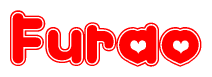 The image is a clipart featuring the word Furao written in a stylized font with a heart shape replacing inserted into the center of each letter. The color scheme of the text and hearts is red with a light outline.