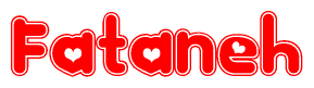 The image is a clipart featuring the word Fataneh written in a stylized font with a heart shape replacing inserted into the center of each letter. The color scheme of the text and hearts is red with a light outline.