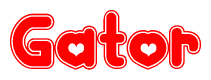 The image displays the word Gator written in a stylized red font with hearts inside the letters.