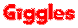 The image is a clipart featuring the word Giggles written in a stylized font with a heart shape replacing inserted into the center of each letter. The color scheme of the text and hearts is red with a light outline.