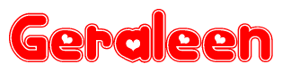 The image is a clipart featuring the word Geraleen written in a stylized font with a heart shape replacing inserted into the center of each letter. The color scheme of the text and hearts is red with a light outline.