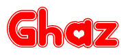 The image is a clipart featuring the word Ghaz written in a stylized font with a heart shape replacing inserted into the center of each letter. The color scheme of the text and hearts is red with a light outline.