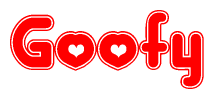 The image is a clipart featuring the word Goofy written in a stylized font with a heart shape replacing inserted into the center of each letter. The color scheme of the text and hearts is red with a light outline.
