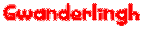 The image is a clipart featuring the word Gwanderlingh written in a stylized font with a heart shape replacing inserted into the center of each letter. The color scheme of the text and hearts is red with a light outline.