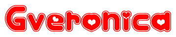 The image is a clipart featuring the word Gveronica written in a stylized font with a heart shape replacing inserted into the center of each letter. The color scheme of the text and hearts is red with a light outline.