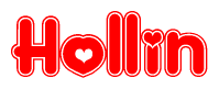 The image is a clipart featuring the word Hollin written in a stylized font with a heart shape replacing inserted into the center of each letter. The color scheme of the text and hearts is red with a light outline.