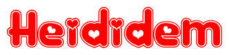The image is a clipart featuring the word Heididem written in a stylized font with a heart shape replacing inserted into the center of each letter. The color scheme of the text and hearts is red with a light outline.