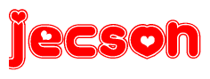 The image displays the word Jecson written in a stylized red font with hearts inside the letters.