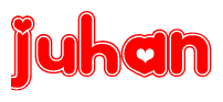 The image is a clipart featuring the word Juhan written in a stylized font with a heart shape replacing inserted into the center of each letter. The color scheme of the text and hearts is red with a light outline.