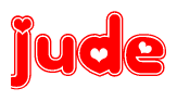 The image is a clipart featuring the word Jude written in a stylized font with a heart shape replacing inserted into the center of each letter. The color scheme of the text and hearts is red with a light outline.