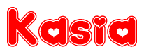 The image is a clipart featuring the word Kasia written in a stylized font with a heart shape replacing inserted into the center of each letter. The color scheme of the text and hearts is red with a light outline.
