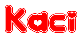 The image is a clipart featuring the word Kaci written in a stylized font with a heart shape replacing inserted into the center of each letter. The color scheme of the text and hearts is red with a light outline.