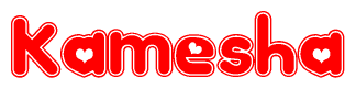 The image displays the word Kamesha written in a stylized red font with hearts inside the letters.