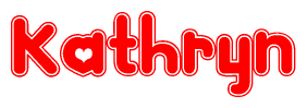 The image is a clipart featuring the word Kathryn written in a stylized font with a heart shape replacing inserted into the center of each letter. The color scheme of the text and hearts is red with a light outline.